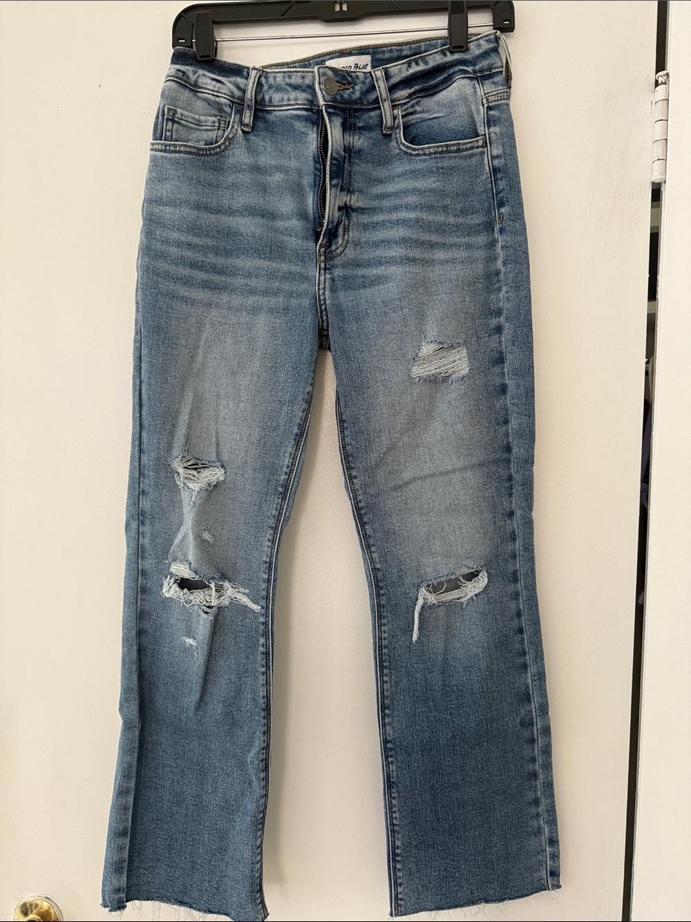 Light Blue Distressed Straight Leg Women's Jeans